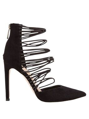 BCBGeneration Caliko Black Suede Stiletto Cage Heels Strappy Pumps Womens Size 9